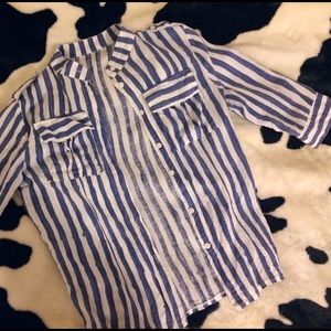 Nautical Stripe Button Up Blouse Shirt