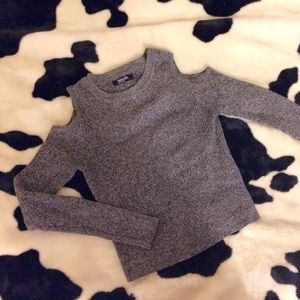 Marble Gray Cold Shoulder Cropped Sweater