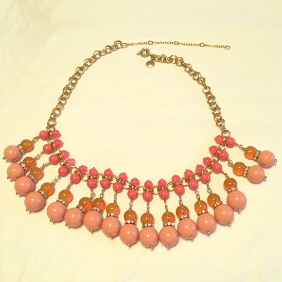 J.Crew coral pink beaded bib necklace
