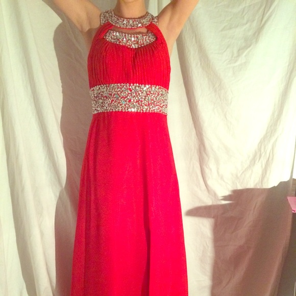 Bright Red Sequined Prom Dress
