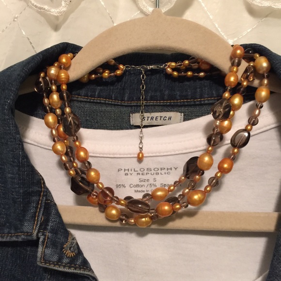 Authentic Smokey TOPAZ & Soft water pearl necklace