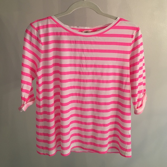 J.Crew pink & white stripe 3/4 sleeve jersey tee
