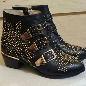 Black Studded Ankle Boot - 39