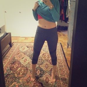 Fabletics Grey Workout Capri with Mesh Inserts