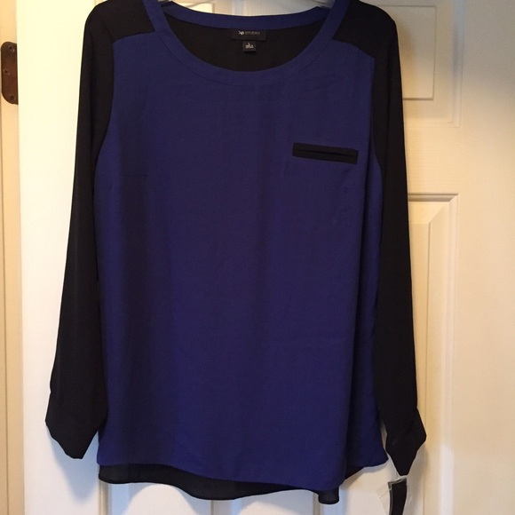 AB Studio Royal Blue and Black Colorblock Top NWT