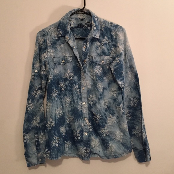 Floral print denim shirt