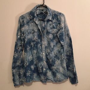 Floral print denim shirt