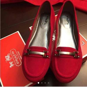 Red suede Coach flats