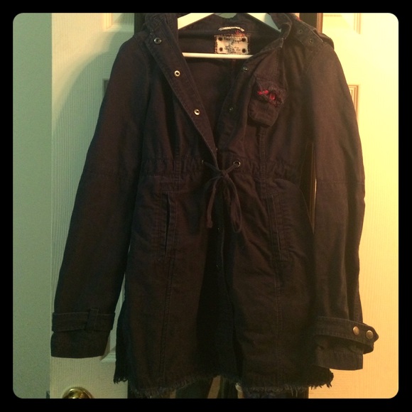 Free People Utility Jacket Navy Plaid 2