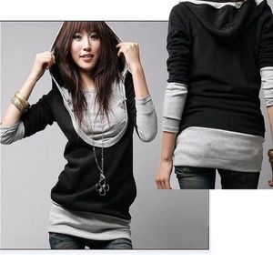 Black and Gray Fitted Women's XS Hoodie