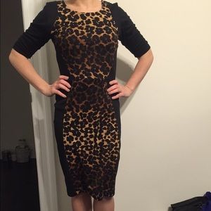 Black and leopard color block dress