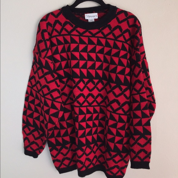 FOR SALE ON ETSY - Red Geo Print Vintage Sweater - Picture 1 of 1