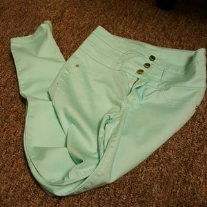 Mint green high waisted skinny jeans