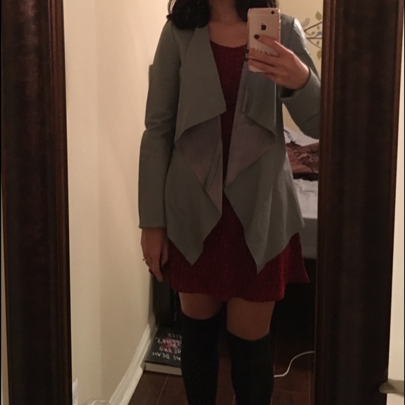 Bb Dakota gray real drape front leather jacket