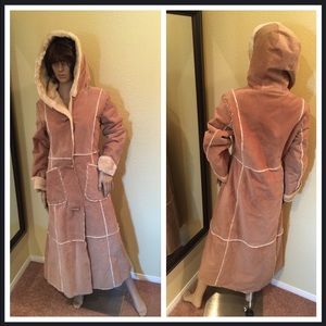 Suede trench coat w/ faux fur inside