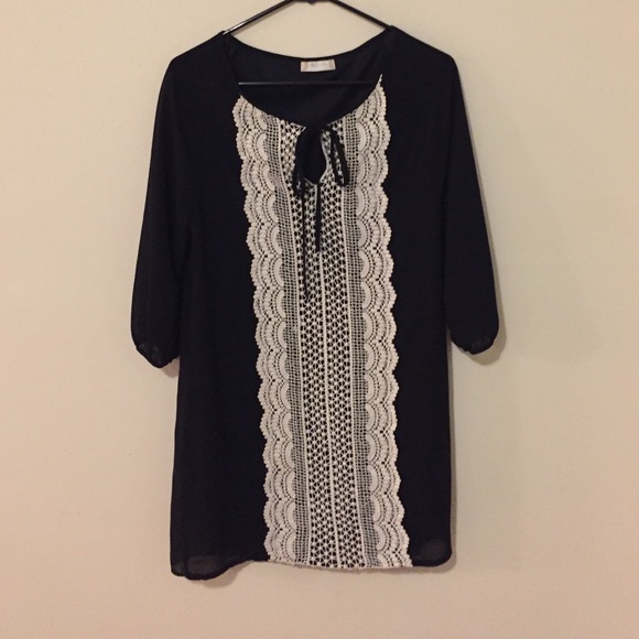 Black tunic dress; lace front "little black dress"