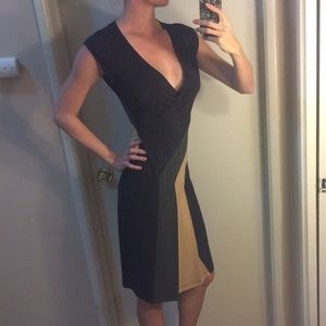 BCBG wrap front color block dress