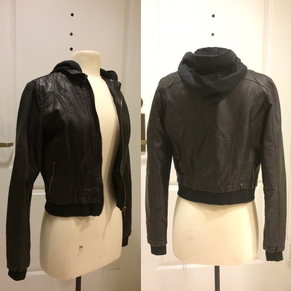 Freedom 2be Jackets & Blazers - Cropped Faux Leather hoodie jacket