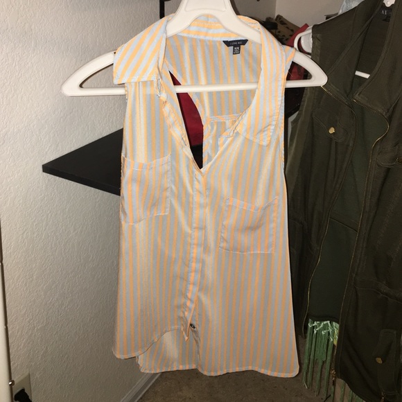 Gray and orange strip blouse
