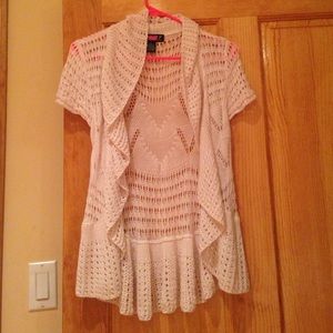 open knit short sleeve cardigan