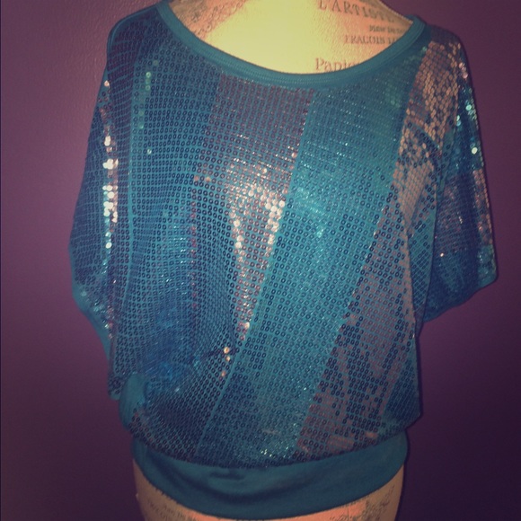 Teal and silver sequin shirt