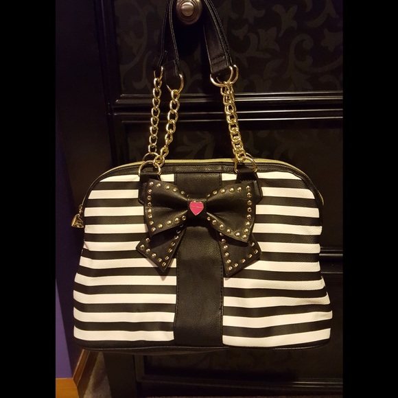Betsey Johnson Striped Bag w/ Studded Heart Bow