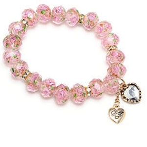 Betsey Johnson Pink Flower Beaded Stretch Bracelet