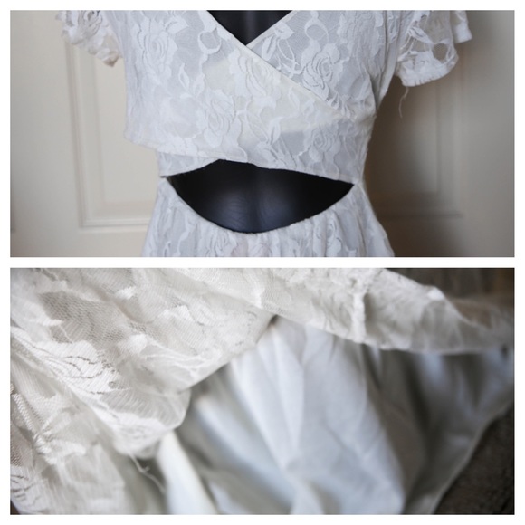 💭White Lace Floral Pattern Dress Pretty Sweet Med - Picture 4 of 4