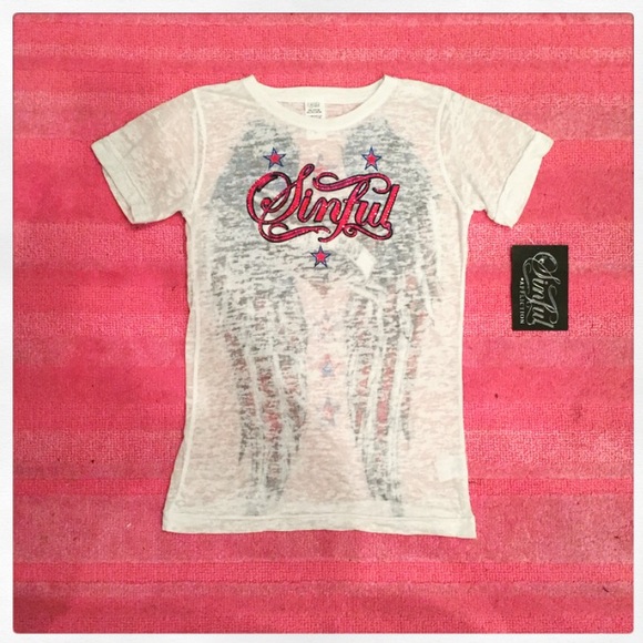 Small Sinful Burnout Tee Red White Blue Wings