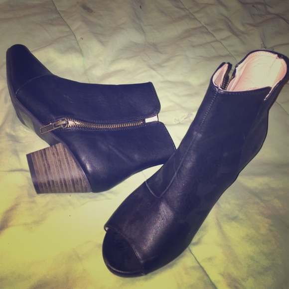 Peep toe faux leather booties