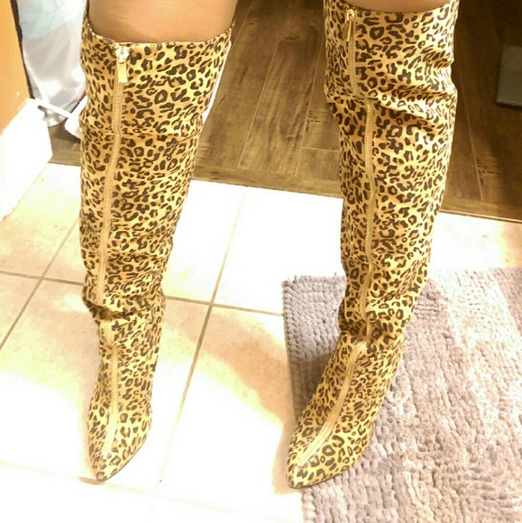 Chinese Laundry leaopard boots over the knee