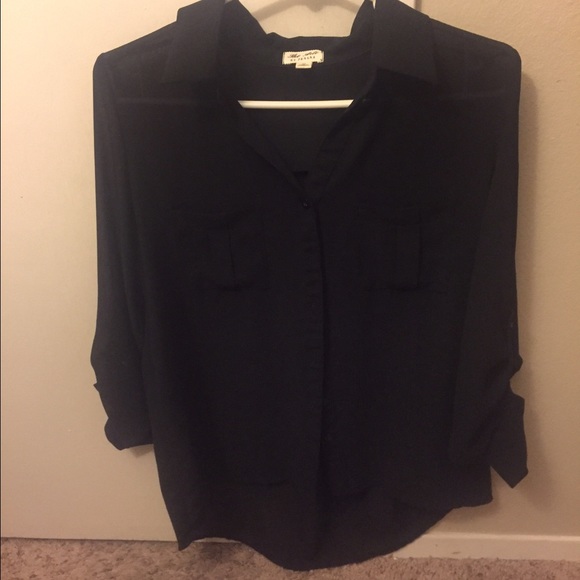 black thin button down shirt