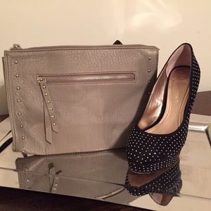Studded vegan leather clutch