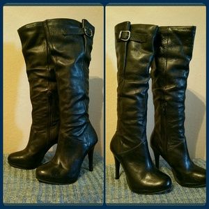 Cathy Jean Knee High Boots with Zipper and Buckle