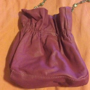 Pink pouch bag with heart silver chain