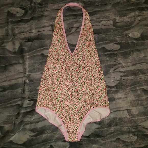 AA pink floral halter leotard