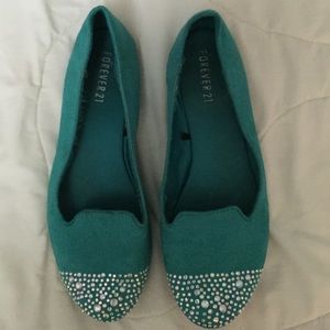 Teal Bejeweled Flats