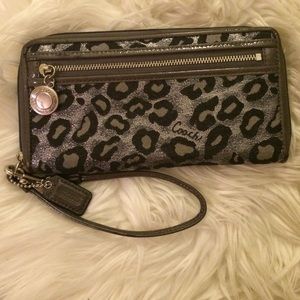 Coach silver leopard wristlet wallet