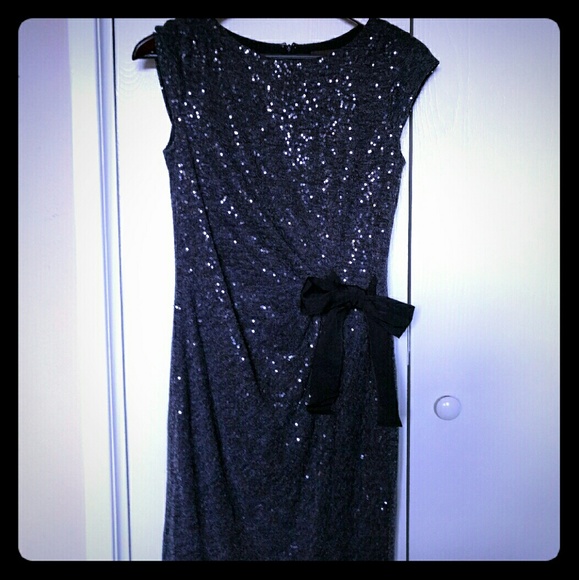 SOLD Holiday Sequin Gray & Black Dress with Side Bow