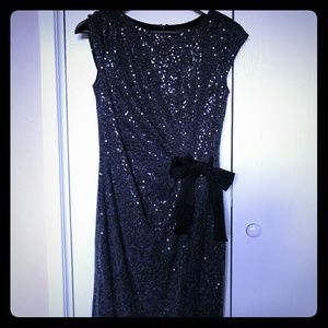 SOLD Holiday Sequin Gray & Black Dress with Side Bow