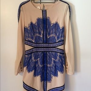 Lace cut out, cobalt blue, sheer sleeve, sexy