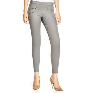 HUE Gray Glossy Denim Zippered Leggings Graphite