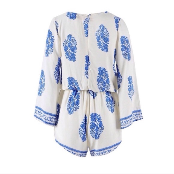 White/Blue shorts Romper - Picture 2 of 3