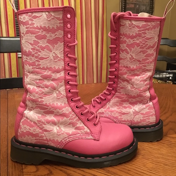 Dr Marten pink/lace boots Size 3UK 4US awesome