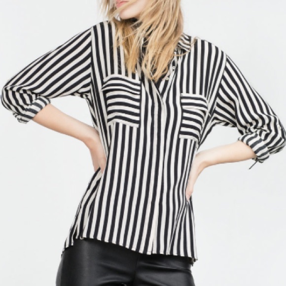 Zara Tops Black And White Striped Zara Top Poshmark
