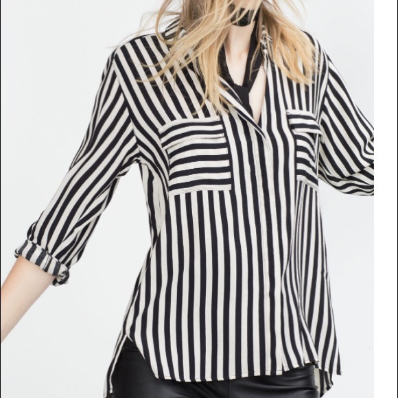 Zara Tops Black And White Striped Zara Top Poshmark