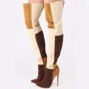 Patchwork thigh high boots. Size 7.5
