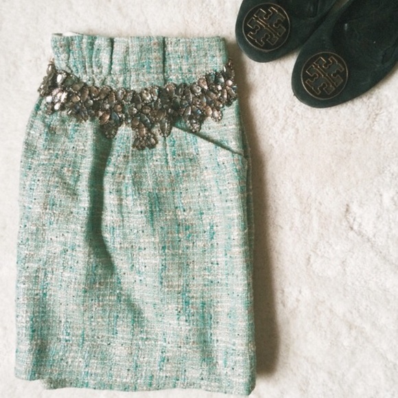 J. Crew Dresses & Skirts - 🎉HP!🎉 J. Crew | Green tweed metallic miniskirt