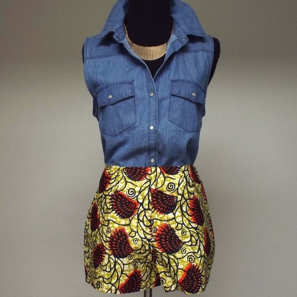 african print high waisted shorts