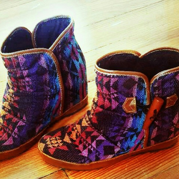 Aztec Print Wedge Ankle Boots